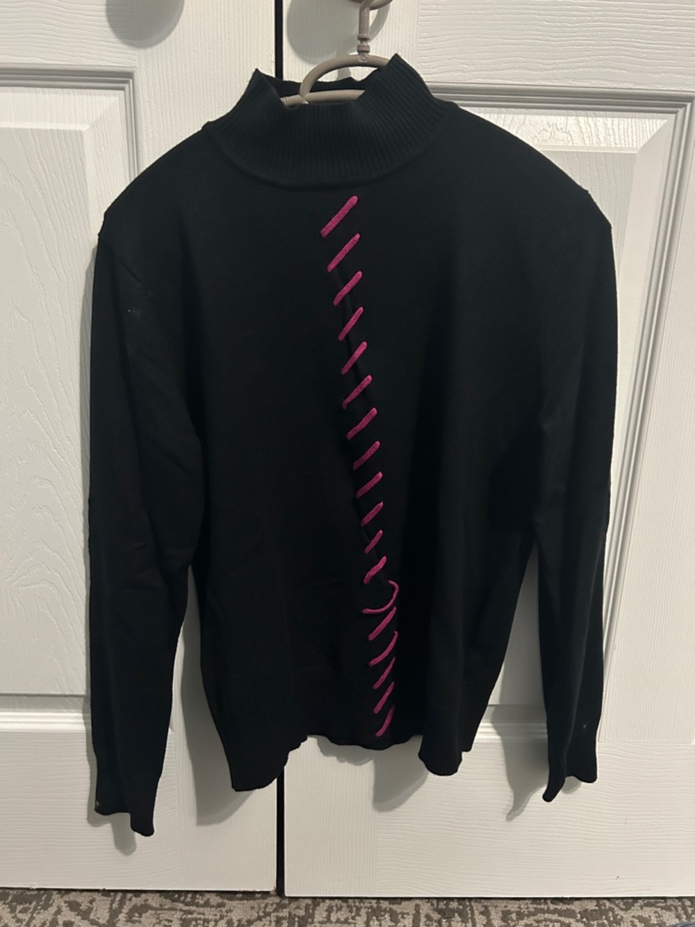 Mock Neck Sweater with Pink Stitch Detail